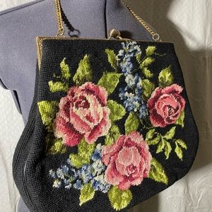 Vintage CARPET Bag FLORAL Tapestry NEEDLEPOINT